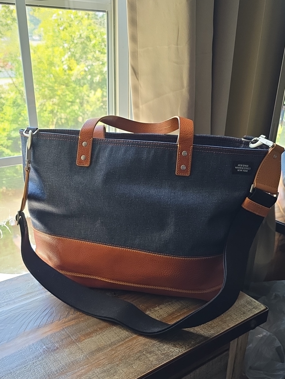 Jack Spade Denim and Leather-Trim Coal Bag with Detachable Shoulder Strap